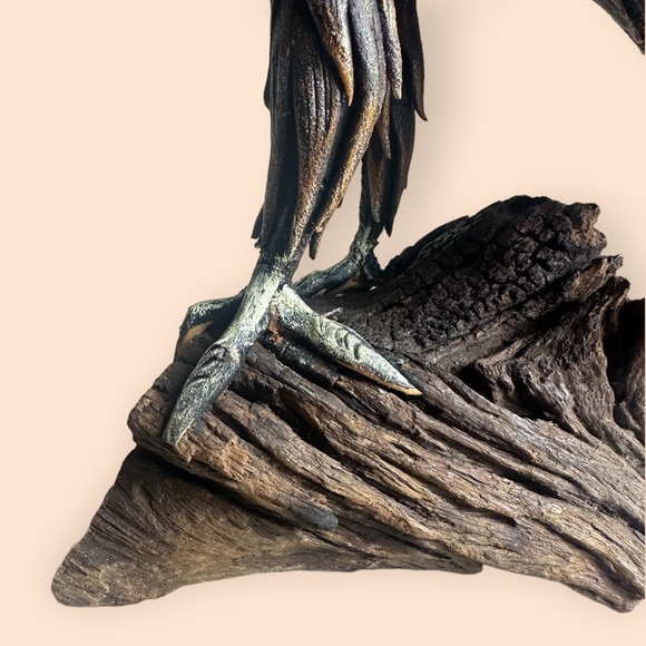 Vintage Driftwood Resin Hawk Bronze Black Brown With Red Eyes Decor Accent - Picture 7 of 13